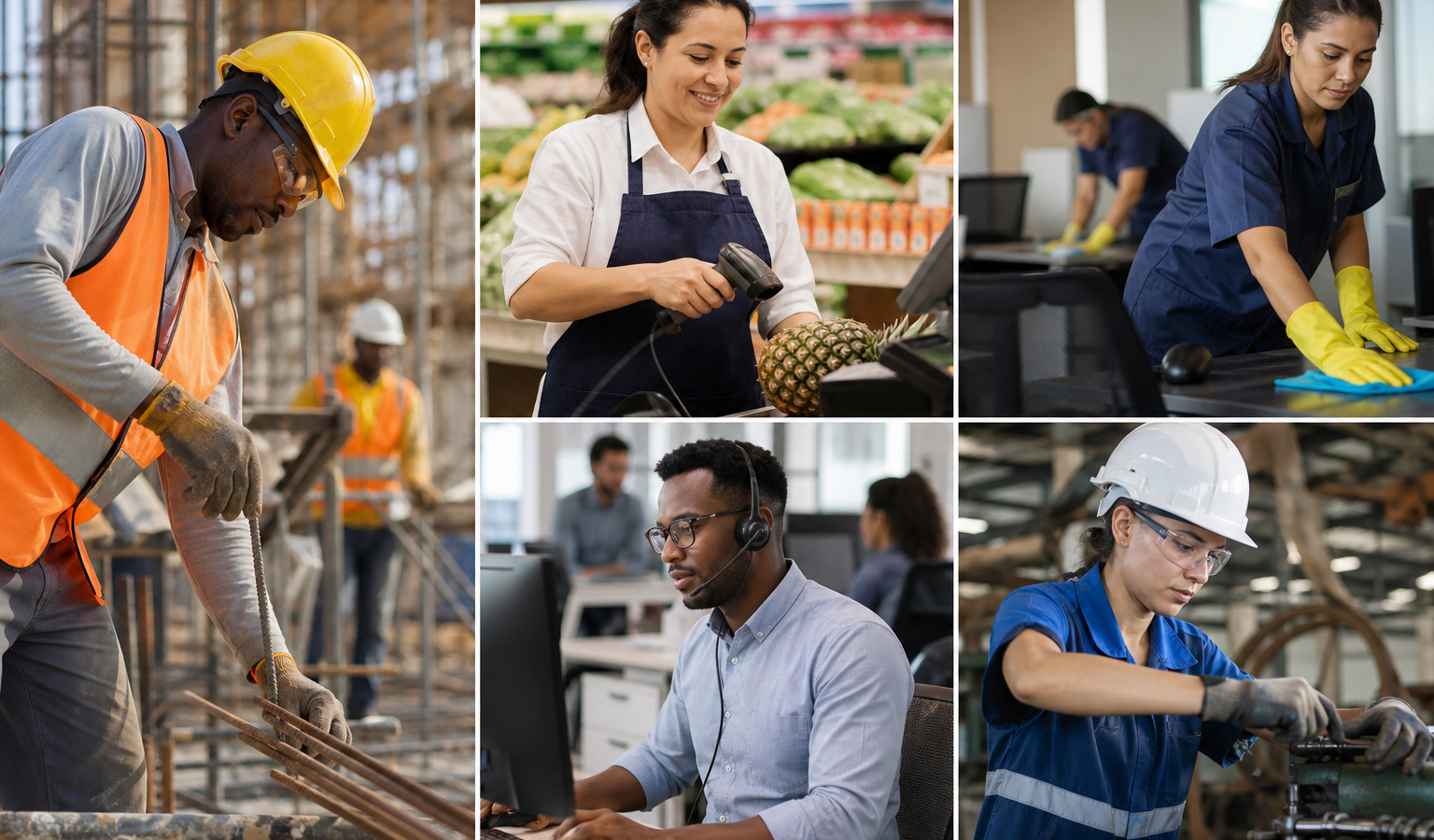Trabalhadores atuam em diferentes setores da economia brasileira, representando a geração de empregos formais