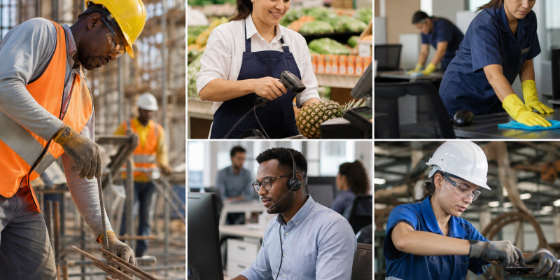 Trabalhadores atuam em diferentes setores da economia brasileira, representando a geração de empregos formais